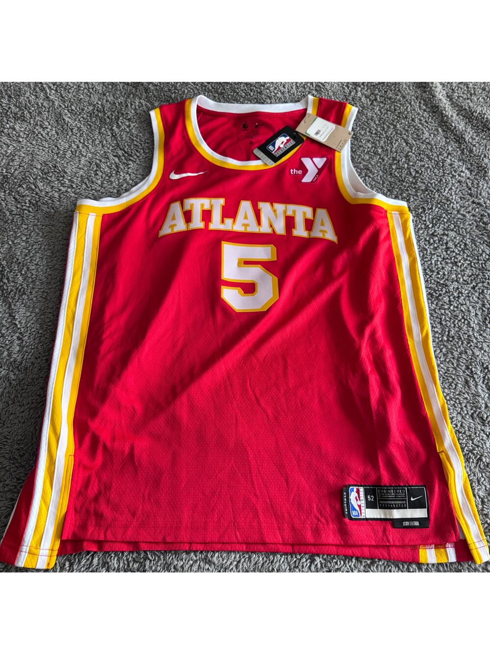 NWT Authentic Nike Dejounte Murray NBA Atlanta Hawks Red Swingman Jersey Size 52